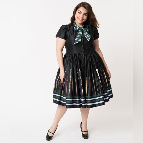 Unique Vintage Dresses & Skirts - NWT Narcissa Harry Potter Unique Vintage Slytherin Swing Dress sz 16/1x …